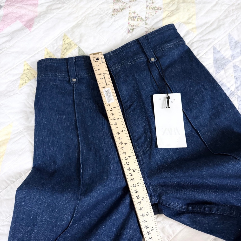 NEW Zara Womens High Waisted Wide Leg Jeans 2 Dark Indigo Front Seam Denim - Picture 11 of 12